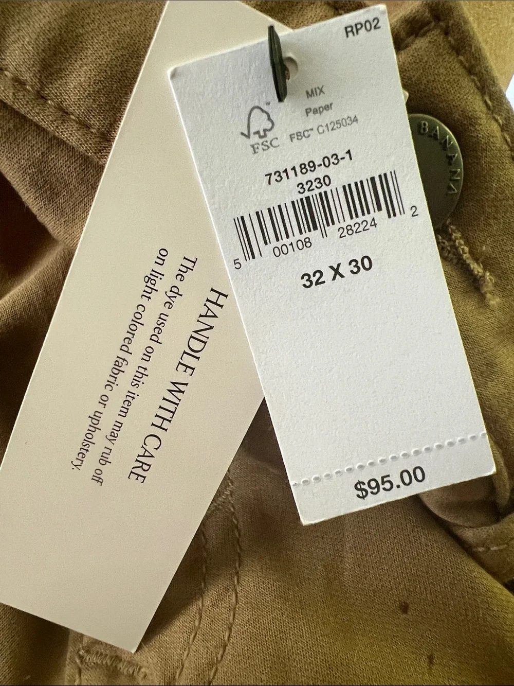 Banana Republic Mens Travel Slim Fit 32x30 Khaki / Tan NWT